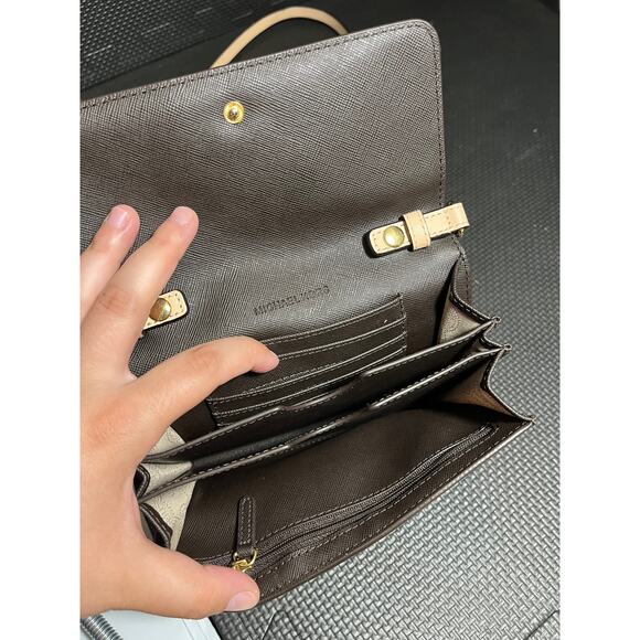 Michael Kors Jet Set Brown Large Phone‎ Crossbody Bag Brown Womens Purse - Picture 6 of 9